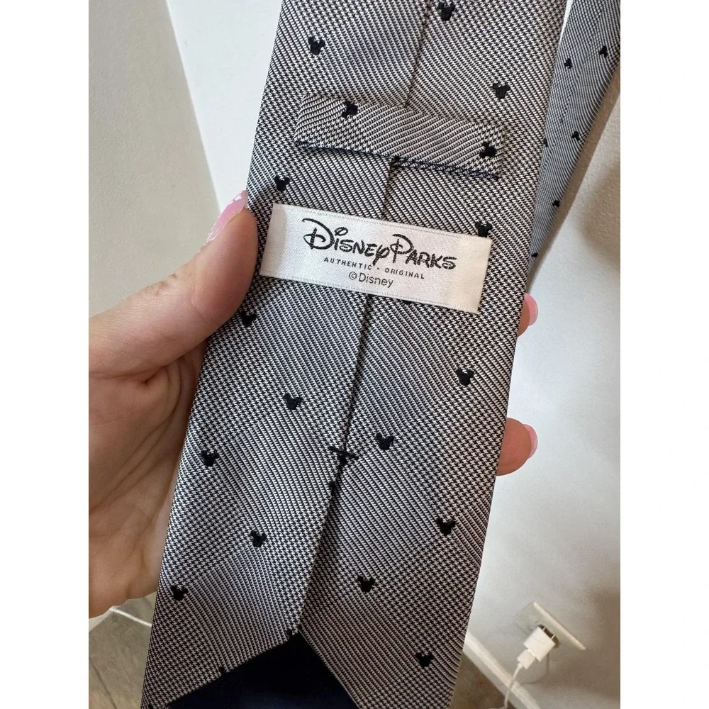 Disney Parks Tie Mens One Size Gray Silk Houndstooth Woven Mickey Mouse Necktie
